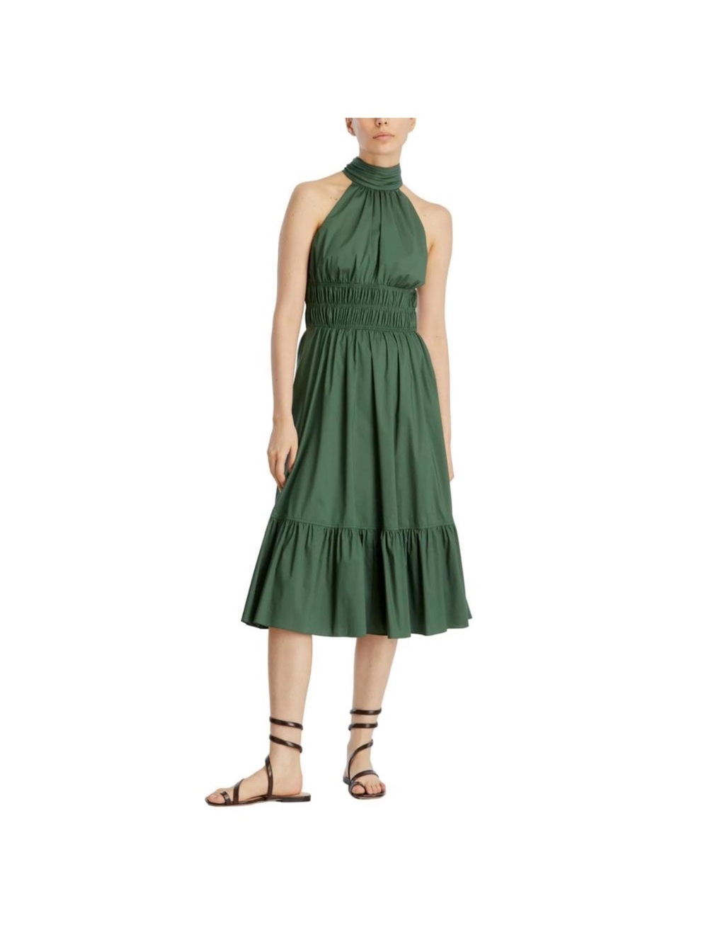 NWT Veronica Beard Kinny Halter Midi hasDress in Forest Green Sz 12 smocked - Picture 2 of 11